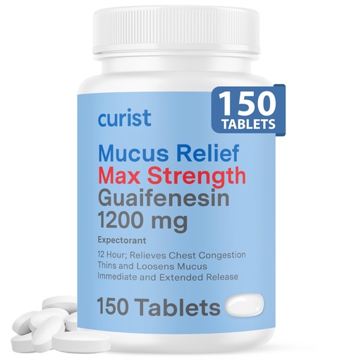 [BRSW2CYOA4ARU3Q2] Curist Guaifenesin 1200 Mg Extended Release Tablets - 150 Count Maximum Strength Mucus Relief Tablets OTC - Clear Congestion