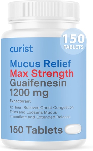 [BRSW2CYOA4ARU3Q2] Curist Guaifensin 1200 Mg 扩展释放片 - 150 计数最大强度 Mucus 救济片 OTC - 清除摄入量