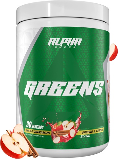 [BRSRAFANBUHR4YLJ] Alpha Supps - Alpha Greens Supplement | Fruit & Vegetable Superfood Powder | Over 40 Natural Plant Based Ingredients | Prebiotic & Probiotic Digestive Support Blend - 30 Servings (Apple Cinnamon)