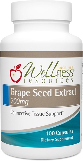 [BRSRA2YCBV6QGF3A] Ongizate-baliabideak Grape Seed Erauzketa Gehigarria, % 95 OPC-k Azala eta Tissue Osasuna, Vein Osasuna eta Immunitatea onartzen ditu (100 kapsula, 200mg kapsula bakoitzeko)