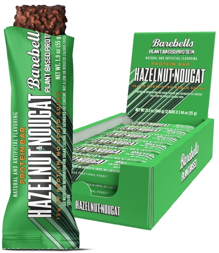 [BRSW2EACOUMBQD3H] Barebells Vegan Protein Bars Hazelnut & Nougat - 12 Count, 1.9oz Bars - Features Plant Based Protein Bar with 15g of Protein - Chocolate Protein Snacks with Only 1g of Total Sugars - Ideal for
