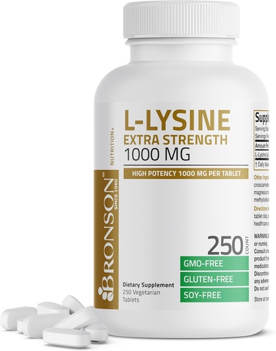 [BRSRMYYHPIHQI3LD] Bronson L-Lysine Extra Strength 1000 MG Tablet High Potency, Immune Support & Supports Collagen Synthesis, Non-GMO, 250 Vegetarian Tablet