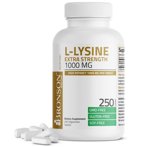 [BRSRMYYHPIHQI3LD] Bronson L-Lysine Extra Strength 1000 MG per Tablet High Potency, Immune Support & Supports Collagen Synthesis, Non-GMO, 250 Vegetarian Tablets