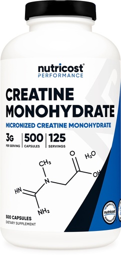 [BRSWKGY6OF6WCHDU] Nutricost Micronized Creatine Monohydrate 3,000mg 500 Capsules, 125 Servings, 750mg of Creatine Monohydrate Per Capsule