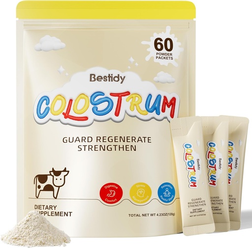 [BRSRAGQ7BUPBSG3P] Bestidy Colostrum Suplemento,Colostrum Powder for Gut, Hair Growth, Beauty, Individualmente Envasado,Natural Superfood Bovine Colostrum Powder,(60 Servings) 4.23 Oz