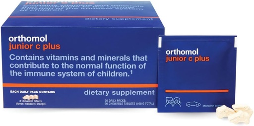[BRSWKEYEA55GGHT6] Orthomol Immun Junior C Plus, Kid's Multivitamin, Tangerine Flavor, 30-Day Supply