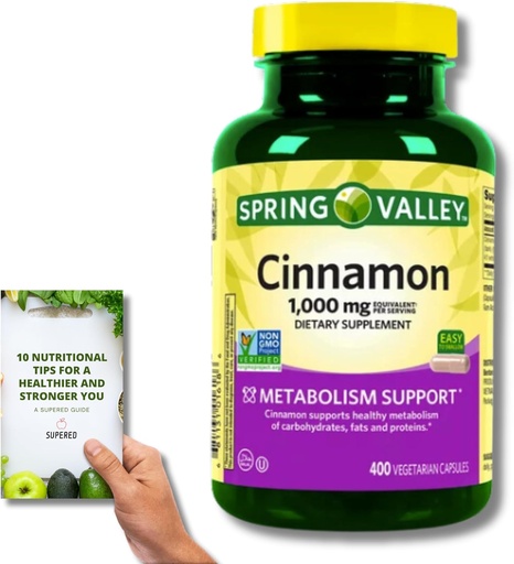 [BRSROBILOEFWK2DO] Spring Valley Cinnamon Dietary Supplement - 1,000mg, 400 Vegeterian Capsules + 'Nutritional Guide'