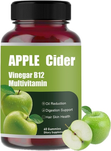[BRSRAHAYCV5BS3L2] Apple Cider Gummy-Apple Cider Vinegar B12 Multivitamin, Natural Apple Cider Vinegar Gummies - Vinagre de Sidra de Manzana Gomitas - Vegan & Gluten-Free - 60 Gummies (1)