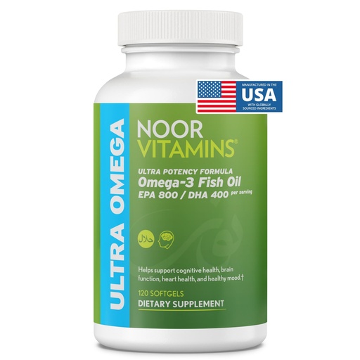 [BRSWIZYMPIBQYEL6] Noor Vitamins Halal Fish Oil, Halal Vitamins, Ultra Omega 3 Wild Peruvian Fish (800 mg EPA & 400 mg DHA) Heart, Brain & Joint Support, Non-GMO and Gluten Free (120 Count)