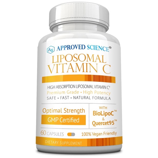[BRSW2HQ5AUFREAD7] Approved Science Liposomal Vitamin C with Quercetin - 1100 mg - 60 Capsules - Immune Support, Boost Collagen, Antioxidant - High Absorption - Fat Soluble - Non GMO - Vegan - Made in The USA