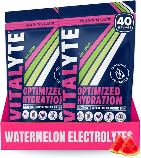 [BRSWYEIECV5BAAY2] Vitalyte Electrolyte Powder Drink Mix, Isotonic Electrolyte Hydration Mix, Gluten Free Post Workout Powder Mix, Pack of 2, 35 oz. Each, Watermelon Flavor