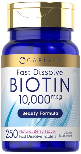 [BRSWGFI3AV6BY2Y6] Carlyle Biotin 10000mcg | 250 Fast Dissolve Tablets | Max Strength | Vegetarian, Non-GMO, Gluten Free Supplement