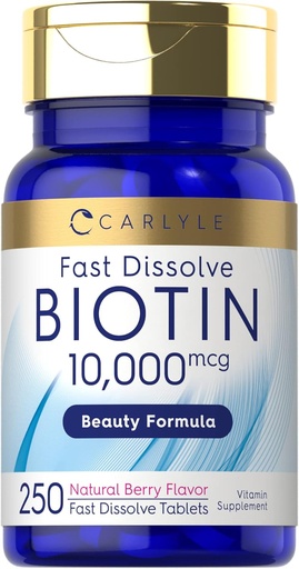[BRSWGFI3AV6BY2Y6] Carlyle Biotin 10000mcg | 250 Fast Dissolve Tabletten | Max Strength | Vegetarisch, Non-GMO, Glutenfreie Ergänzung