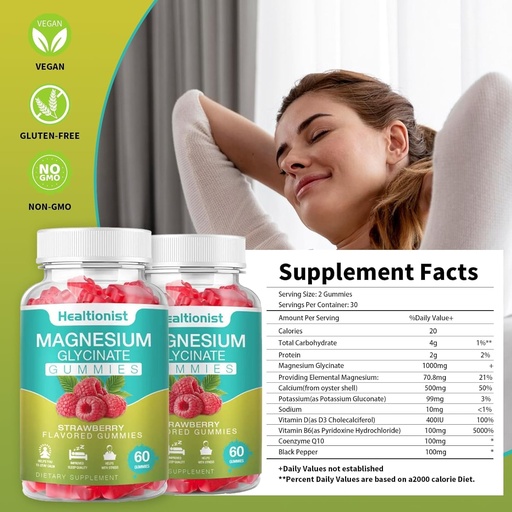 [BRSROGALCACQI3DH] 1 Pack Magnesium Glycinate Gummies for Adults & Kids, Best Magnesium Supplement Gummy for Sleep, Stress & Muscle Relief & Nerve Health, 60 Counts Calm Gummies
