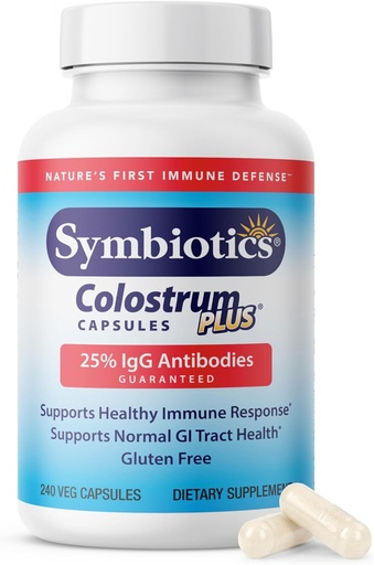 [BRSWIYQLCF6GIFA5] Symbiotics Colostrum 240ct Vegetable Capsules - Immunity Support - Lactoferrin Supplement & Colostrum Protein with Immunoglobulin - 25% lgG Antibodies - Gluten Free