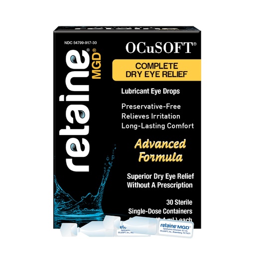 [BRSWIGD4OUCBSCL4] OCuSOFT Retaine MGD Ophthalmic Emulsion - Complete Dry Eye Relief - Soothes Red & Irritated Eyes - 30 Count Preservative-Free Single-Use Containers - 0.01 Fl Oz