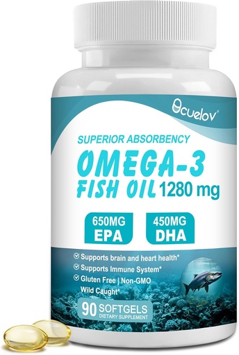 [BRSRA2YDDECRYFDF] Omega 3 Fish Oil Supplements,Triple Strength Omega 3 Nutritional Supplement with 650mg EPA 450mg DHA Per Serving - Brain, Eye, Heart & Immune Health Support - 90 Softgels (45 Serv)