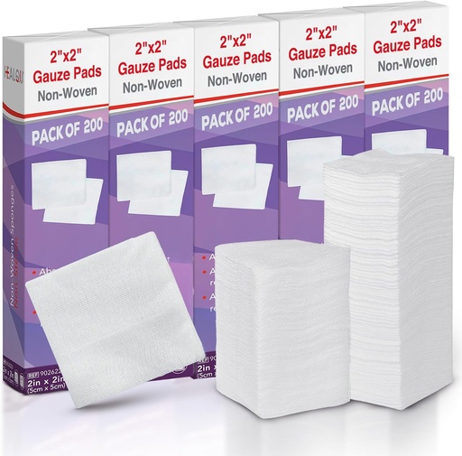[BRSROHQQCEIRM3T4] IndALQU 1000 Gauze Plongs 2x2" - Soft No-Woven 4-Ply per a extravenions i procediment denis - No-Sterile Square Spongs for First Aid, Surgical, & Wound Dresing (5 paquets de 200)