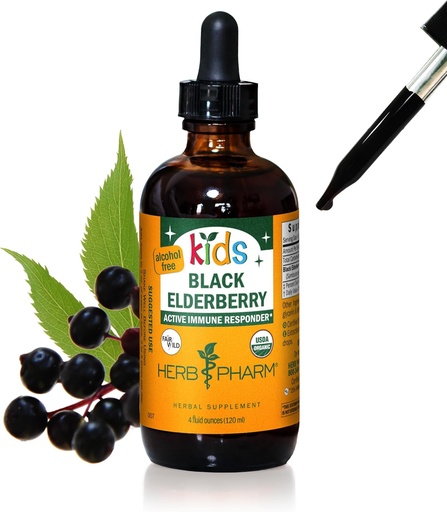 [BRSWIC33OQPQGHLK] Herb Pharm Kids Certified-Organic Alcohol-Free Black Elderberry Glycerite Liquid Extract, 4 Ounce