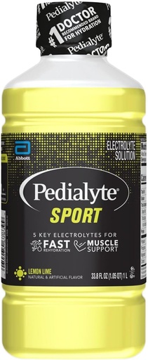 [BRSROYLROAIAIDQU] Pedialyte Sport Electrolyte Solution | 5 Key Electrolytes for Muscle Support | Fast Hydration for Before, During, & After Exercise | Lemon Lime, 1 Liter