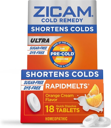 [BRSWIZYAAQMAIDA5] Zicam Ultra Cold Remedy Zinc Rapidmelts, Orange Cream Flavor, Homeopathic, Cold Shortening Medicine, Shortens Cold Duration, Sugar-Free, Dye-Free, 18 Count
