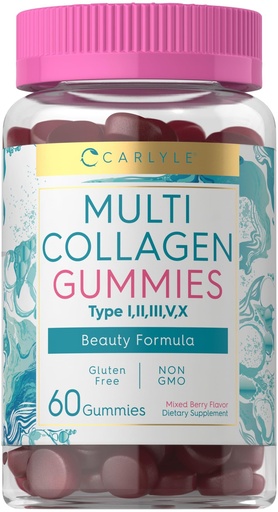 [BRSRMEAZCIIBYC36] Carlyle Collagen Peptides Gummies | 60 Count | Multi Collagen Complex | Beauty Formula Supplement | Mixed Berry Flavor | Non-GMO, Gluten Free