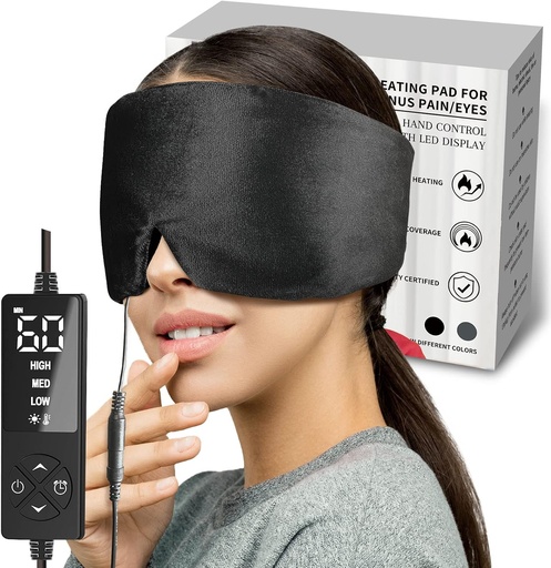 [BRSRMZAPCIBWGYLK] Qızıl Gözlər və Sinus Pressure Yardımı üçün ən böyük Ölçülü Göz Maskası ilə sticro Heated Eye Mask, Gerçə Baş Ağrı Yardımı üçün Ultra Soft Face Isıtma Pad, Jaw TMJ Ağrı Yardımı - 3 Heat & 5 Timing Settings (Black)
