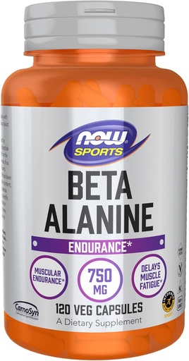 [BRSWIYYICQNAM2QZ] NOW Foods Sports Nutrition, Beta-Alanina 750 mg, Atrasos Fadiga Muscular*, Endurance*, 120 Cápsulas Veg