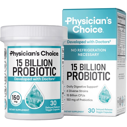 [BRSRMAQHOAAWAFLJ] Physician's CHOICE Beginner Probiotics 15 Billion CFU - 6 Diverse Strains & Organic Prebiotics, Designed for Overall Digestive Health and Supports Occasional Constipation, Diarrhea, Gas & Bloating