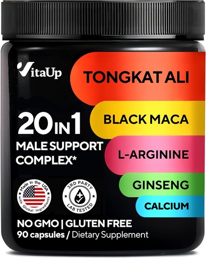 [BRSRAYIBCACAIFI7] Tongkat Ali для чоловіків 20 в 1 з Astragalus - США Виготовлений Mens Supplement Complex з Black Maca Root, L-Arginine, Ginseng, Кальцій, Астрагалус для нормальної міцності та підтримки витривалість - 90 Caps