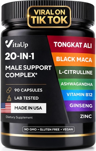 [BRSRAYIBCACAIFI7] VitaUp Tongkat Ali 20 in 1 - USA Made Advanced Complex with Tongkat Ali, Black Maca Root, Zinc, Vitamin B12, Astragalus for Normal Energy Support - 90 Vegan Caps