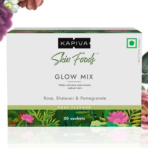 [BRSRMFALAV4BGADD] Kapiva Skin Foods Glow Mix Silencioso suplemento de piel ayurvédica, Collagen Powder  sometida Skincare for Glowing &amp; Healthy Skin (30 Sachets)