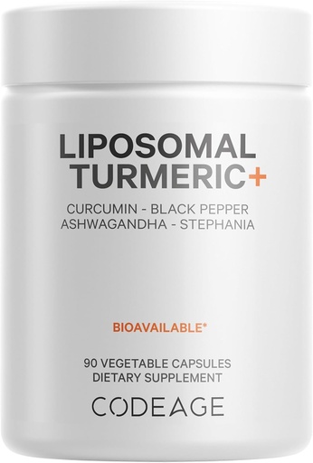 [BRSWGCYPOUBQAFI7] Kodeketa Osagarri Turmerikoa - % 95 Curcumin erauzketa-pilak - Liposomal fermented Botanical Blend Black Pepper, Ashwagandha, Ginger, Stephania, Boswelia, Cumin, Digestive Bitters - 90 kapsulak
