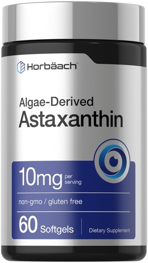 [BRSW2GAKCJ7GOD3L] Horbäach Astaxanthin Supplements | 10mg | 60 Softgels | Algae Derived Formula | Non-GMO, Gluten Free