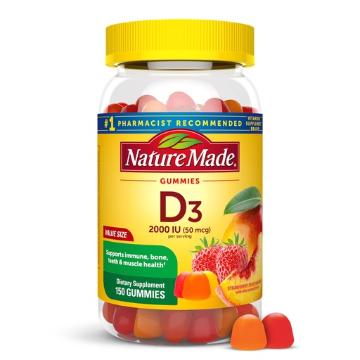 [BRSWIEIMDIGWG23E] Nature Made Vitamin D3 2000 IU Per Serving Gummies, Bone, Teeth, Muscle and Immune Health Support, 75 Day Supply, 150 Vitamin D Gummies for Adults