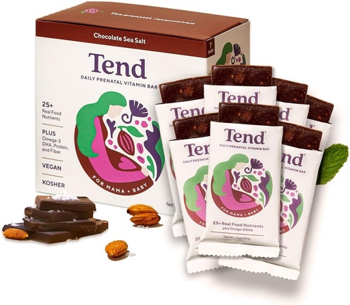 [BRSROH35OANWKF3A] Tend Daily Best Prenatal Vitamin Bar, Made with Organic Ingredients for Pregnant & Postpartum Mothers, Includes DHA, Vitamin D, B, Choline, Folate - Chocolate Sea Salt (7ct)