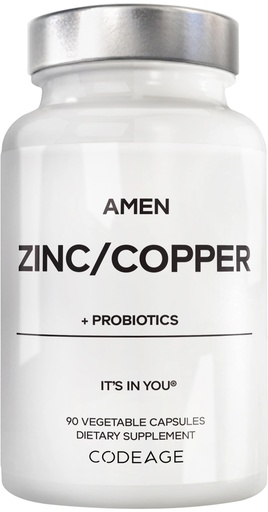 [BRSWYEACBF4GECAY] Amen Zinc & Copper Supplement + Probiotics, 3 Months Supply, One Per Day - 50 mg Zinc Picolinate Vitamin Pills - Essential Minerals Supplements – 2 Billion CFUs Probiotic – Vegan, Non-GMO, 90 Capsules