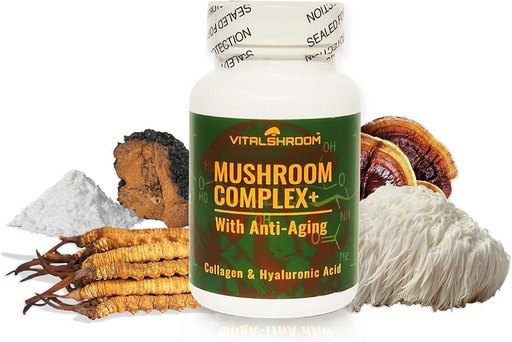 [BRSRO2YEDMAWCHT5] Mushroom Complex with Anti-Aging. Natural Mushroom-Based Anti-Aging Supplements with Chaga, Lion’s Mane, Cordyceps, Reishi, Collagen, Hyaluronic Acid, Vitamins B1, B2, B6, C, D.