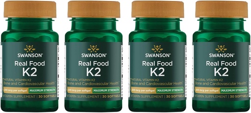 [BRSWGFD3CAHWEHI6] Swanson Maximum Strength Vitamin K2 (Menaquinone-7)-Vitamin Supplement Supporting Cardiovascular and Bone Health-Made from Japanese Natto to Help Regulate Calcium (30 Softgels, 200mcg Each) (4 Pack)
