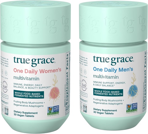[BRSROHY3OAIRMHTJ] True Grace One Daily Men’s Multivitamin (30 Vegan Tablets) + One Daily Women’s Multivitamin (30 Vegan Tablets) - Non-GMO & Gluten Free - 30-Day Supply of Each