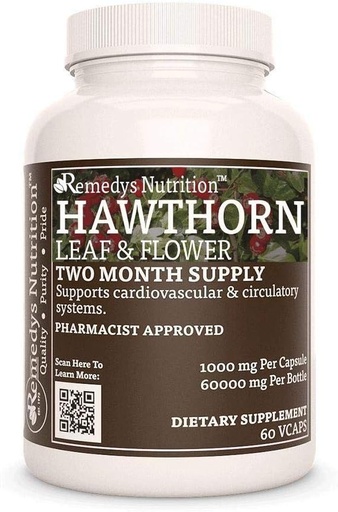 [BRSWYHAPBANREEIY] Remedys Nutrition Hawthorn Leaf & Flower | 1000 mg, 60 Vegan Capsules Herbal Dietary Supplement | Tvåmånaders Supply