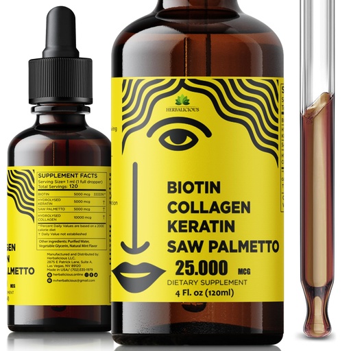 [BRSROFAQCMBQIYL7] Liquid Biotin Collagen Keratin 4fl oz Liquid Supplements for Women - Comprehensive Formula Hair Skin Nails Supplement with 10000mcg Collagen 5000 mcg Biotin 5000 mcg Keratin 5000 mcg Saw Palmetto