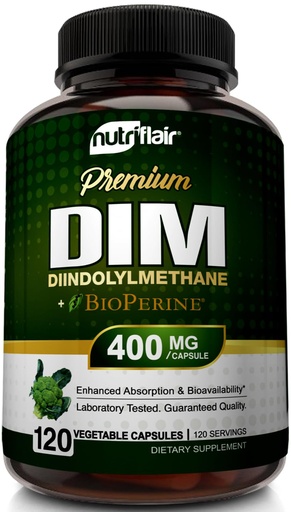 [BRSWYZYYAVYA223F] NutriFlair DIM 400mg with BioPerine, 120 Capsules - High Potency Diindolylmethane Supplement - for Men & Women - Vegan, Non-GMO - 4 Month Supply