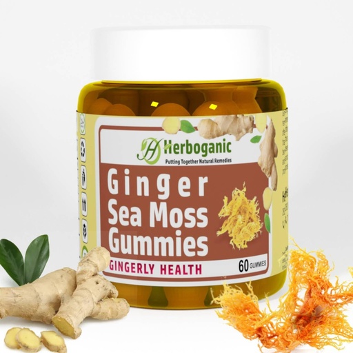 [BRSROYITDMJQAGY2] HERBOGANIC Ginger Sea Moss Gummies - Herbal Support for Immune & Digestive Health - Plant-Powered, Gluten-Free & Vegan-Friendly - 60 Count