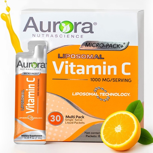 [BRSW2GLYC4ARSE3X] Aurora Nutrascience Liposomal Liquid Vitamin C - Healthy Immune Support Supplement for Adults, Sugar Free, 1000 mg per Serving, Vegan, Gluten Free, Non-GMO - 30 Single Serve Packets, Orange
