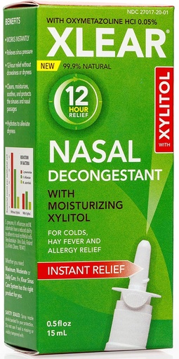 [BRSWGGQ2OENWE33A] Xlear 12-Hour Natural Saline Nasal Decongestant Spray with Xylitol and Oxymetazoline, Instant Sinus Pressure and Congestion Relief for Kids and Adults 0.5 fl oz (Pack of 3)