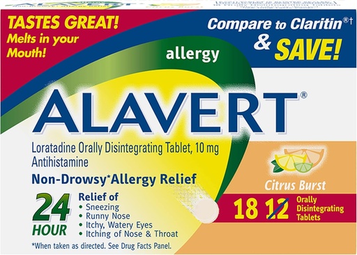 [BRSW2ZAFPMBGCCYV] Alavert Alergija 24 Valandos Religija, Citrus Burst Schilor, Orally Disintegration Alergija Tablets, Non- mieguistas Antihistaminas, Loradenum 10mg, 18 Skaičiavimas