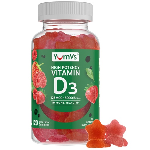 [BRSWGBD5BUCGEETP] YUM-V'S Vitamin D3 Gummies 5000 IU 125mcg D3 Gummies - Support Immune Support, Strong Bone Health - Non-GMO, Gluten-Free, Dairy-Free, Vitamin D Gummy(120 Count)