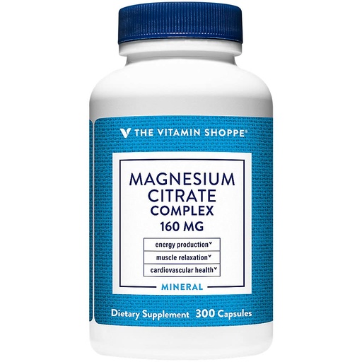 [BRSWIYTYOEDROFT6] The Vitamin Shoppe Magnesium Citrate 160MG - Muscle Relaxation, Bone Health & Energy Production, Highly Absorbable (300 Capsules)
