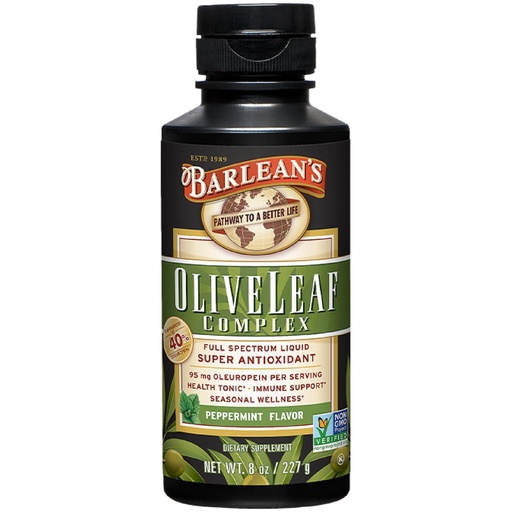 [BRSWIYA7B4JWYHAZ] Barlean's Peppermint Olive Leaf Complex Liquid Immune Support Supplement, 95mg Oleuropein Antioxidants, 8 oz | Immune and heart support, antioxidant oleuropein, seasonal wellness, olive leaf extract liquid, peppermint flavor, non-GMO